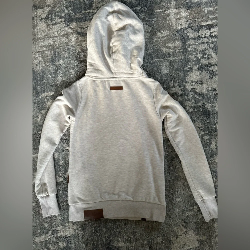 NAKETANO Women's Hooded Hoodie Beige Cotton Blend Pullover - Picture 7 of 8